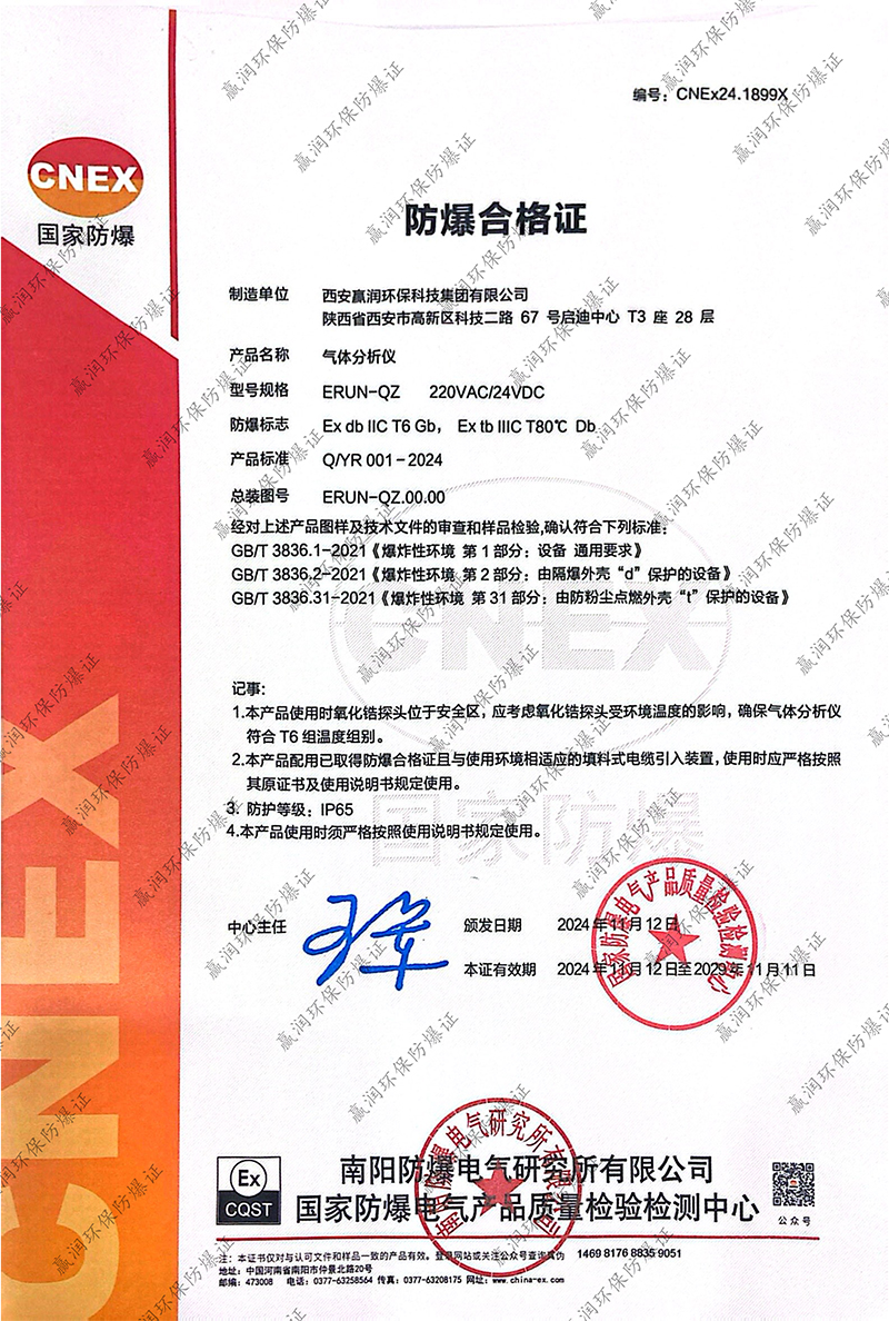 熱烈祝賀 | 贏潤集團(tuán)氣體分析儀再次成功取得防爆合格證！